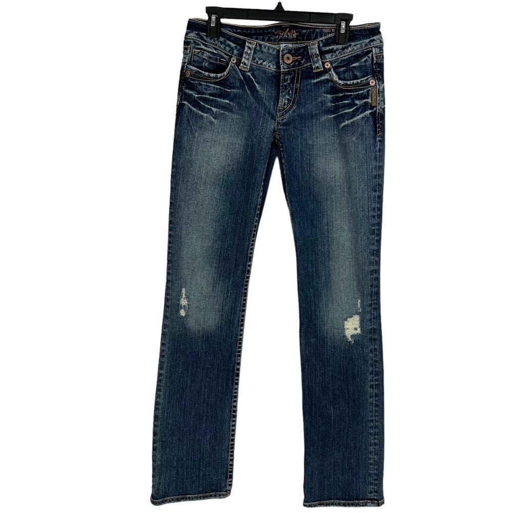 Silver Zofia Women’s Blue Jeans Sz 9/10 W30/L34 Distressed Flaws Loose Studs